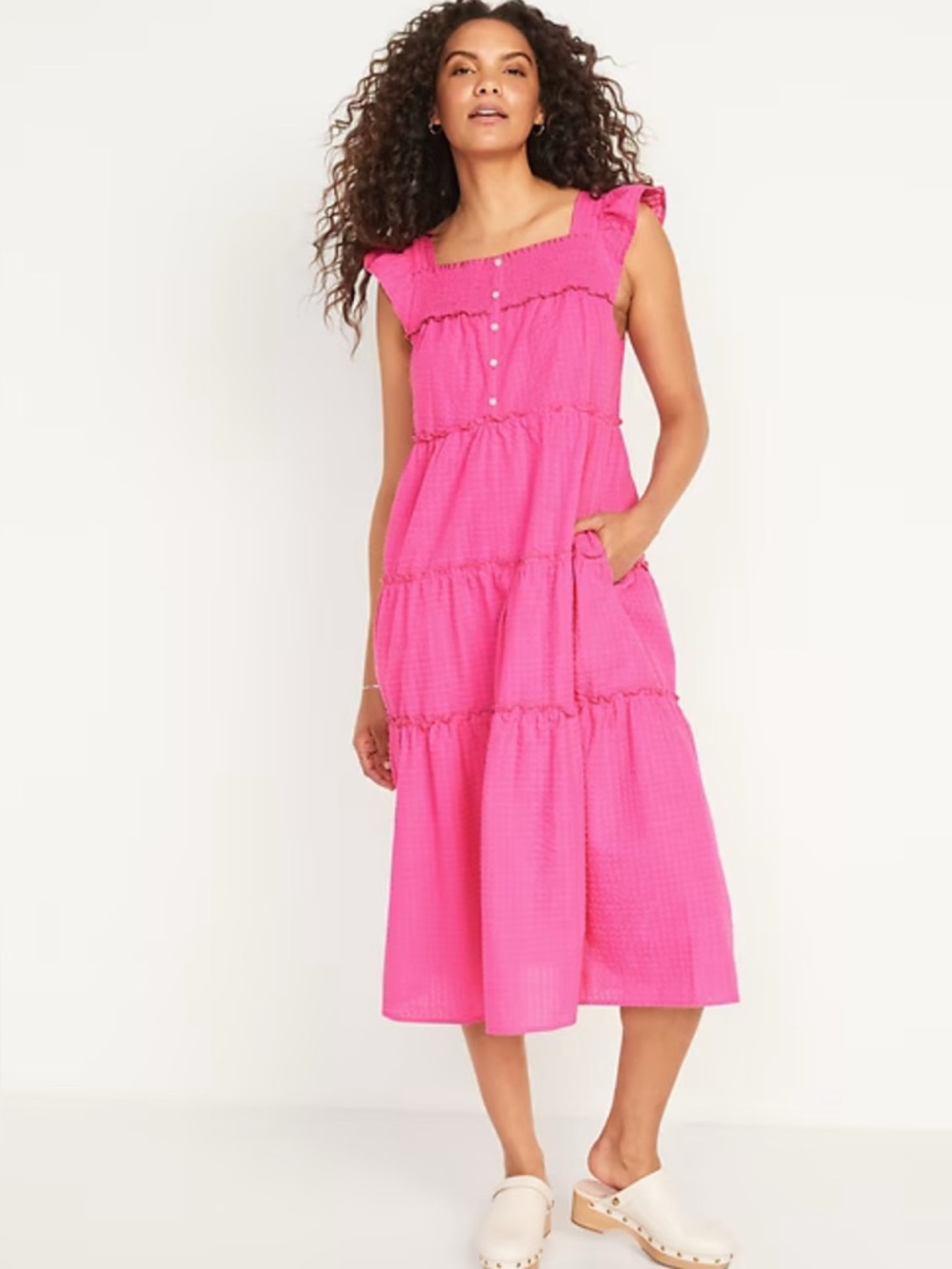 Old Navy Pink Tiered Midi Dress XXL Coquette Barbiecore Summer